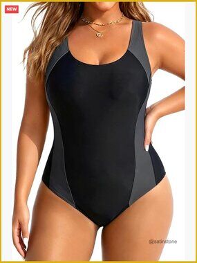 Plus Size Athletic One Piece Swimsuit Tummy Control Slimming Swimwear Full